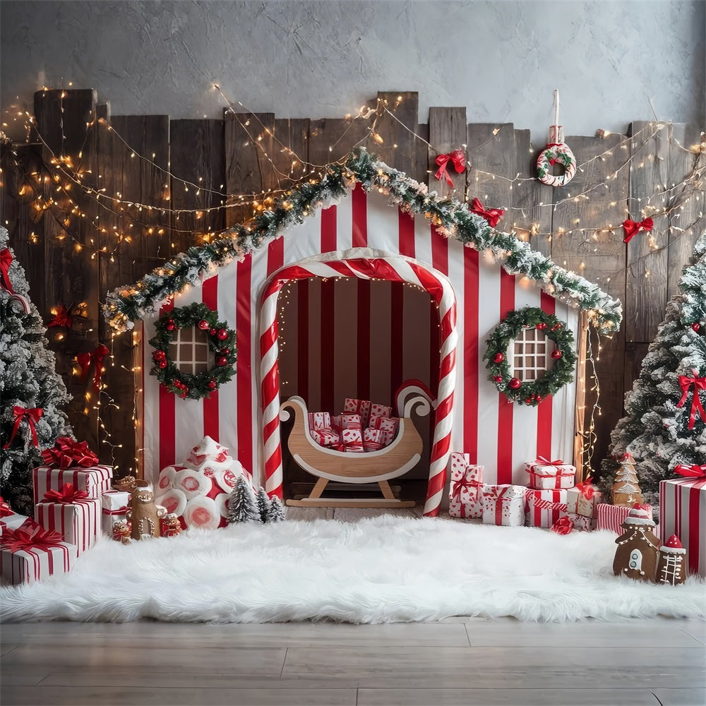 Winter Whimsical Candy Cane Striped House Backdrop BRP9-331