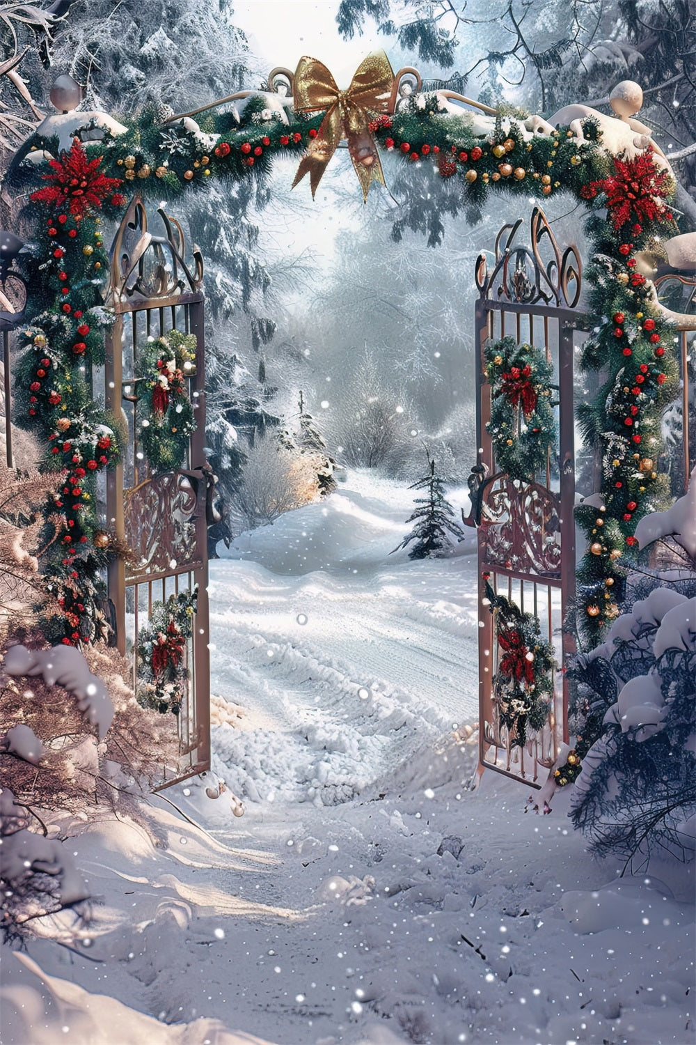 Winter Snowy Forest Decorated Arch Gate Backdrop BRP9-333