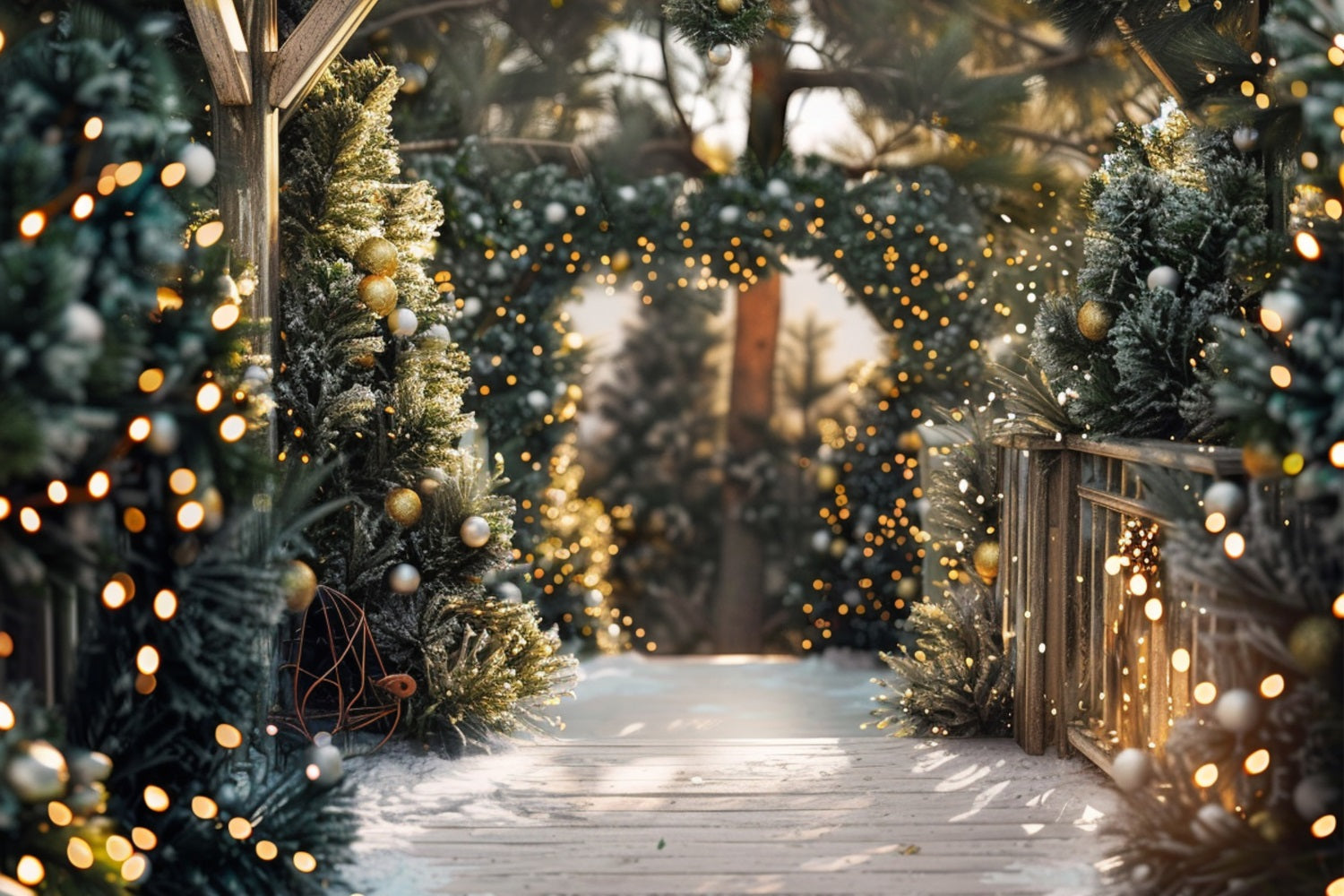 Winter Walkway Decorated Christmas Lights Backdrop BRP9-334