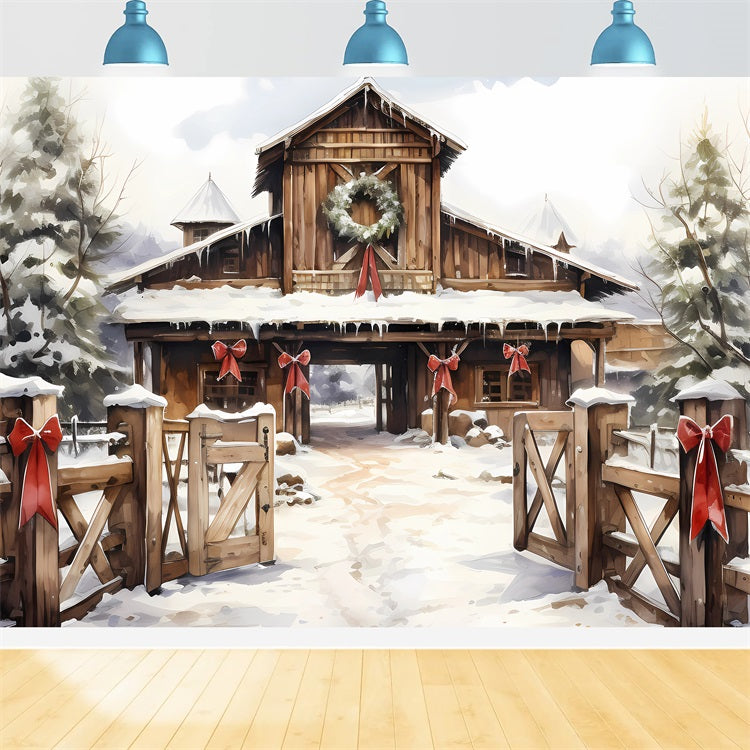 Winter Barnyard Wreath Snow Covered Path Backdrop BRP9-336