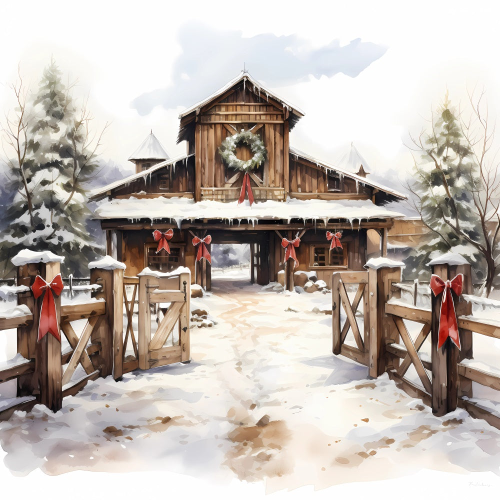 Winter Barnyard Wreath Snow Covered Path Backdrop BRP9-336