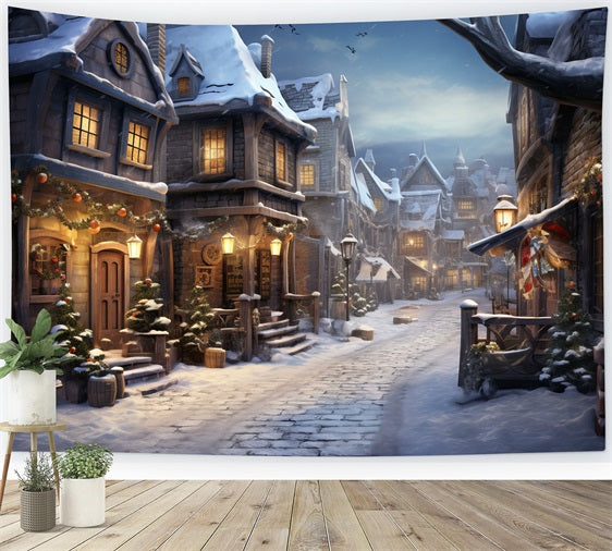 Lights Flashing Winter House Street Backdrop BRP9-338