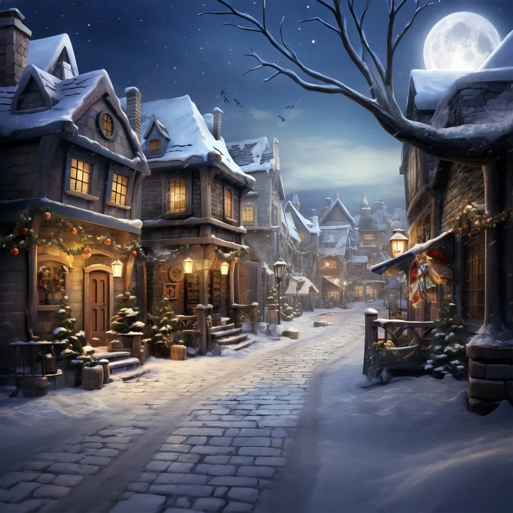 Lights Flashing Winter House Street Backdrop BRP9-338