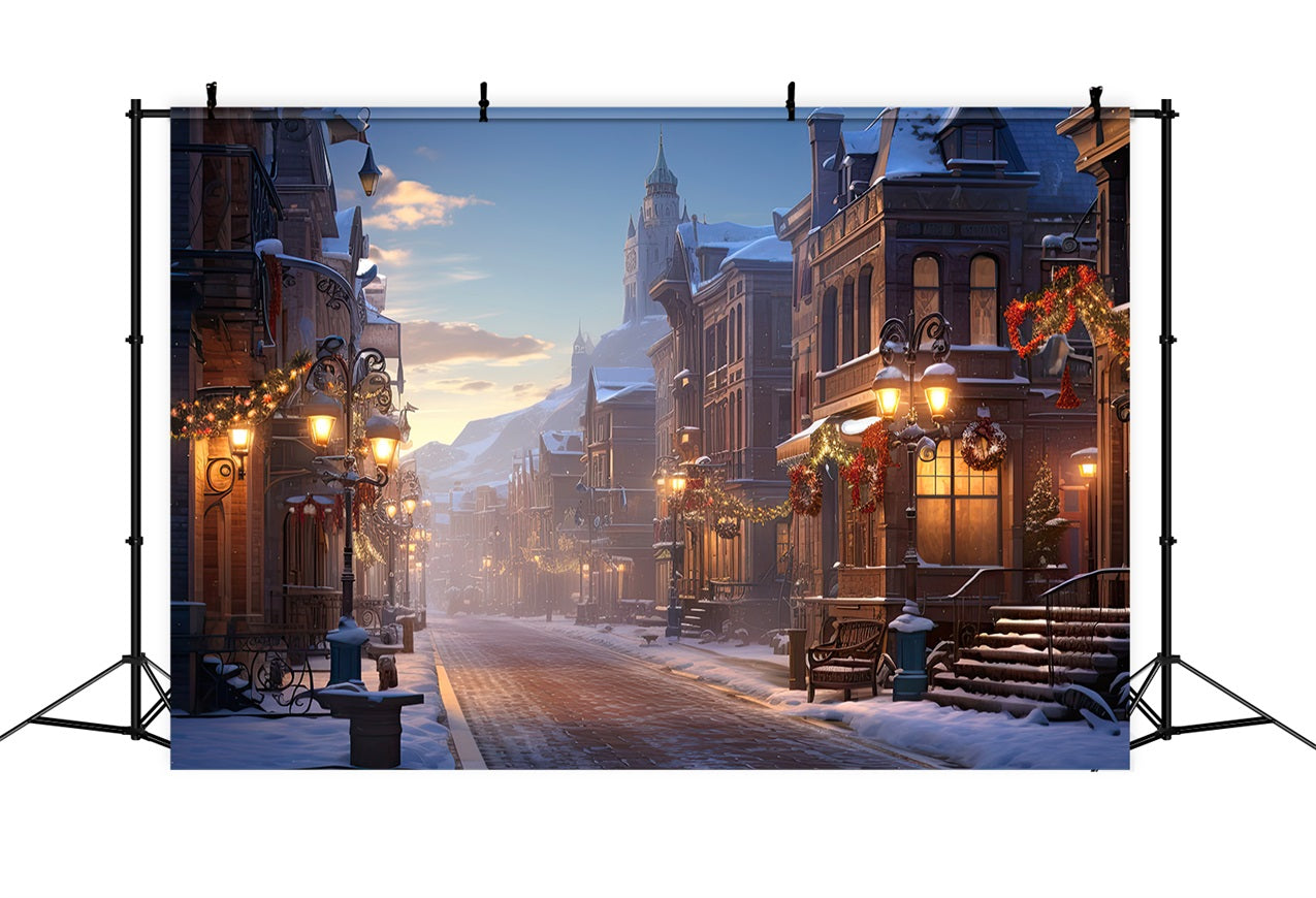 Quiet Street Soft Lighting Winter Street Backdrop BRP9-339