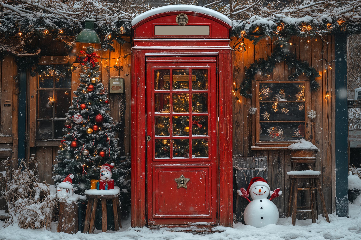 Red Door and Snowman Christmas Cheer Backdrop BRP9-34