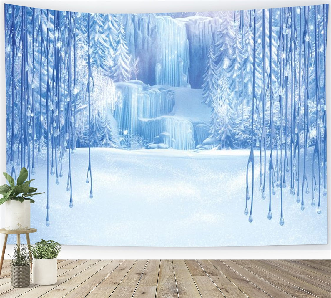 Snowy Wonderland Frozen Waterfall Icicles Backdrop BRP9-347