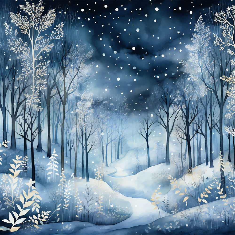 Winter Night Wonderland Falling Snow Backdrop BRP9-348