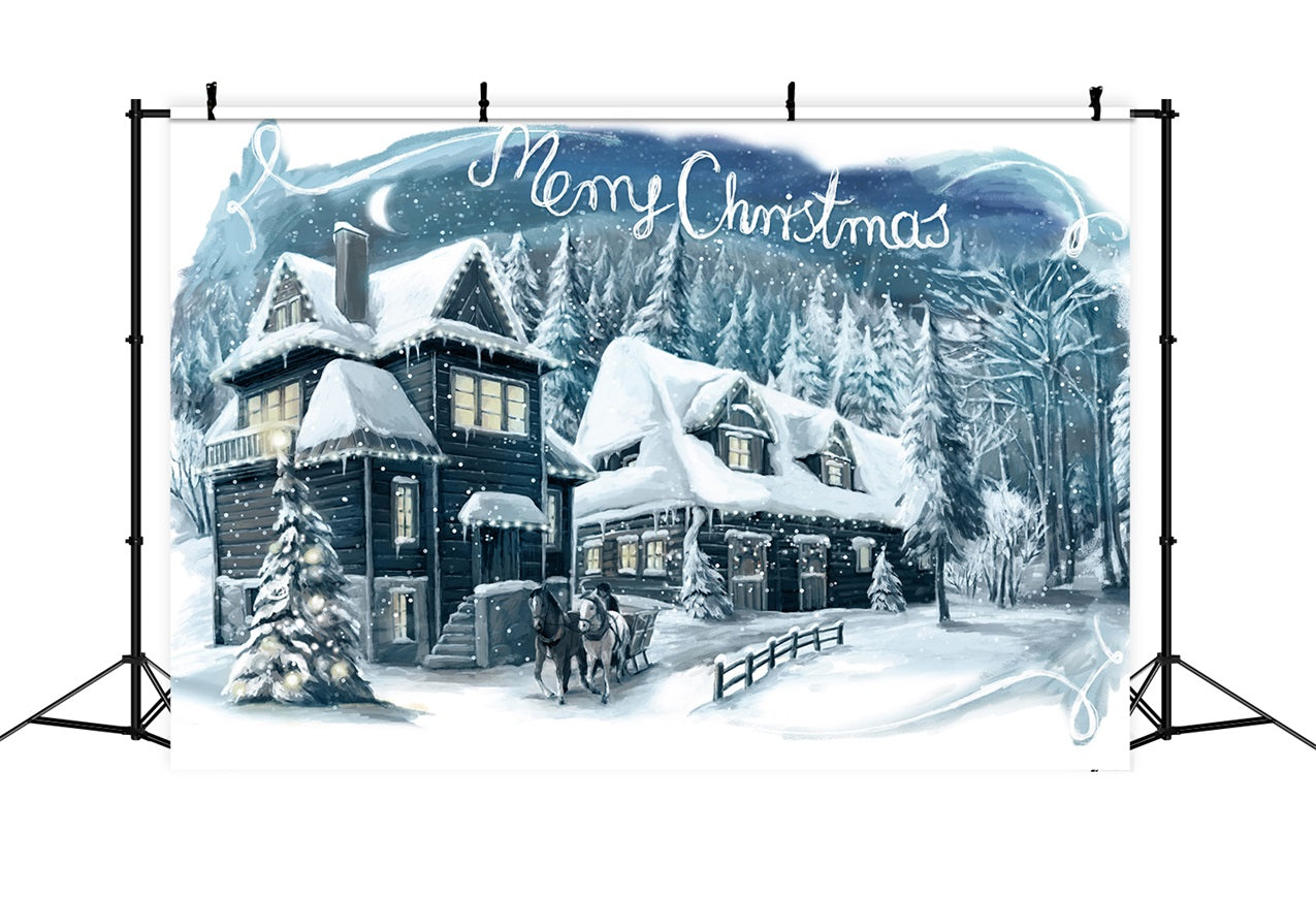 Charming Winter Cabin Snowfall Christmas Backdrop BRP9-349