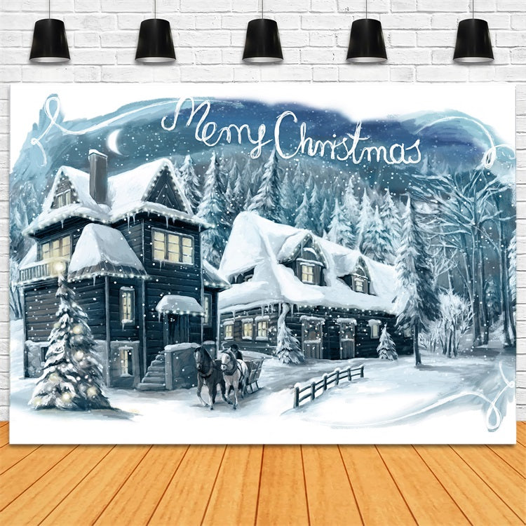 Charming Winter Cabin Snowfall Christmas Backdrop BRP9-349