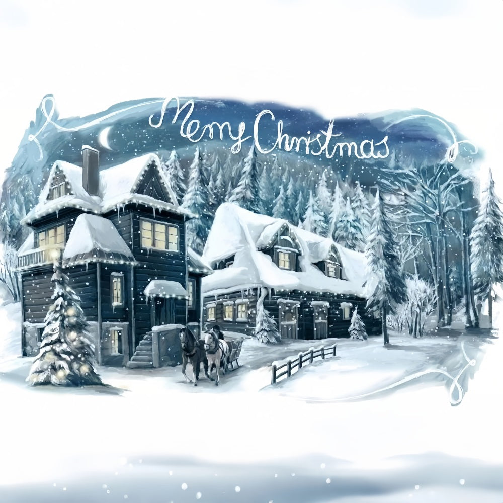 Charming Winter Cabin Snowfall Christmas Backdrop BRP9-349