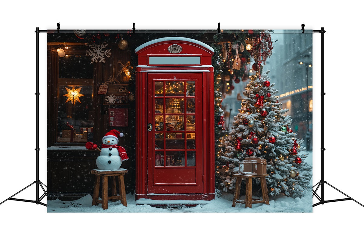 Snowy Christmas Market Red Door Backdrop BRP9-35