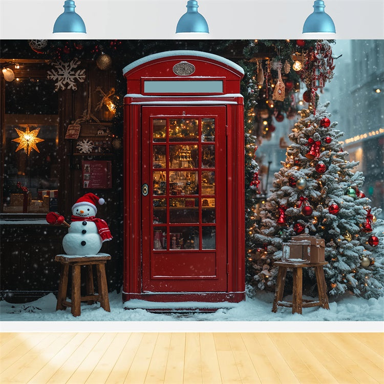 Snowy Christmas Market Red Door Backdrop BRP9-35