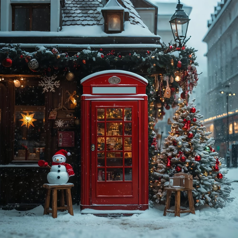 Snowy Christmas Market Red Door Backdrop BRP9-35