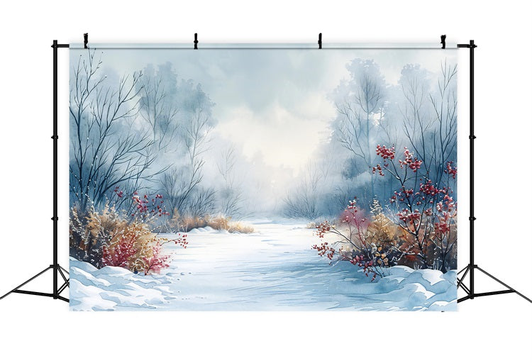 Frosted Berry Bushes Winter Wonderland Backdrop BRP9-357