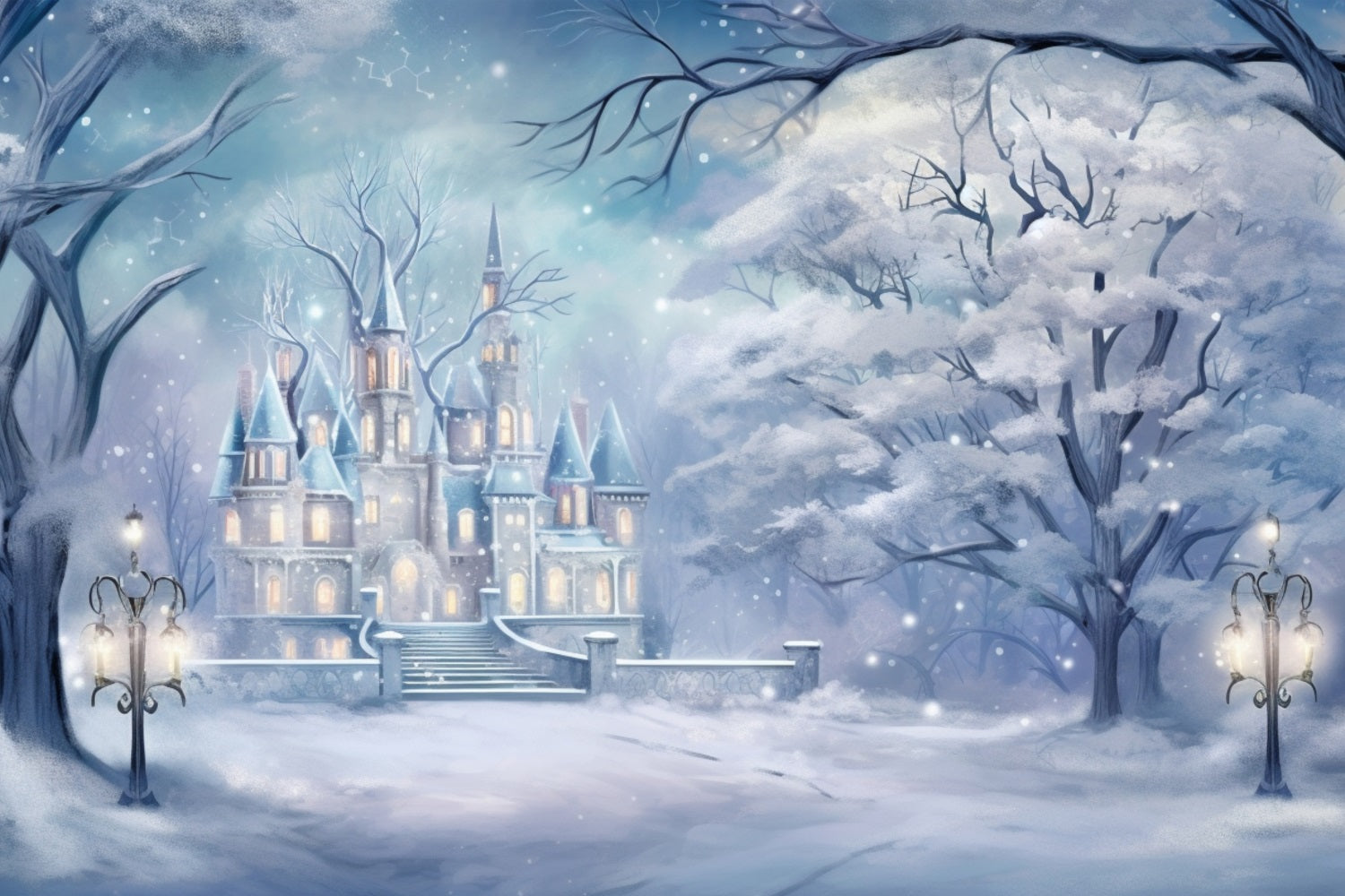 Enchanted Snow Castle Winter Fantasy Backdrop BRP9-358