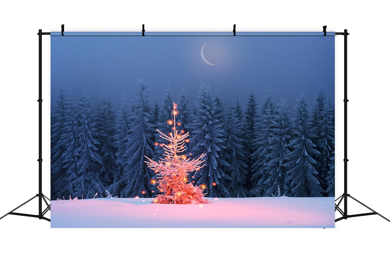 Winter Moonlit Sparkling Christmas Tree Backdrop BRP9-365