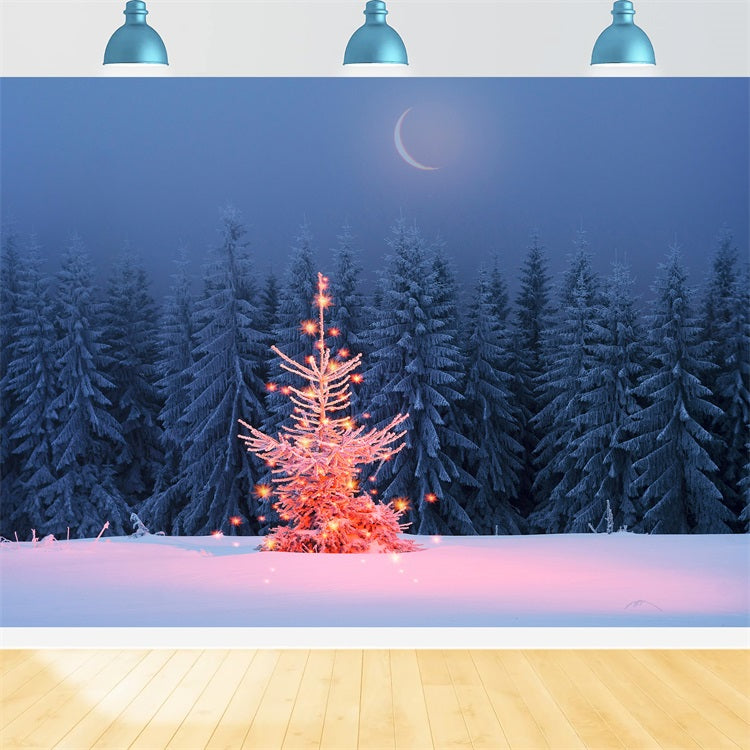 Winter Moonlit Sparkling Christmas Tree Backdrop BRP9-365