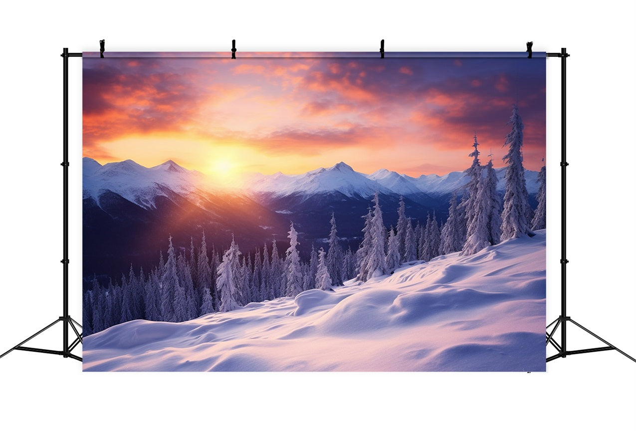 Winter Glow Snowy Forest Mountain Peaks Backdrop BRP9-366