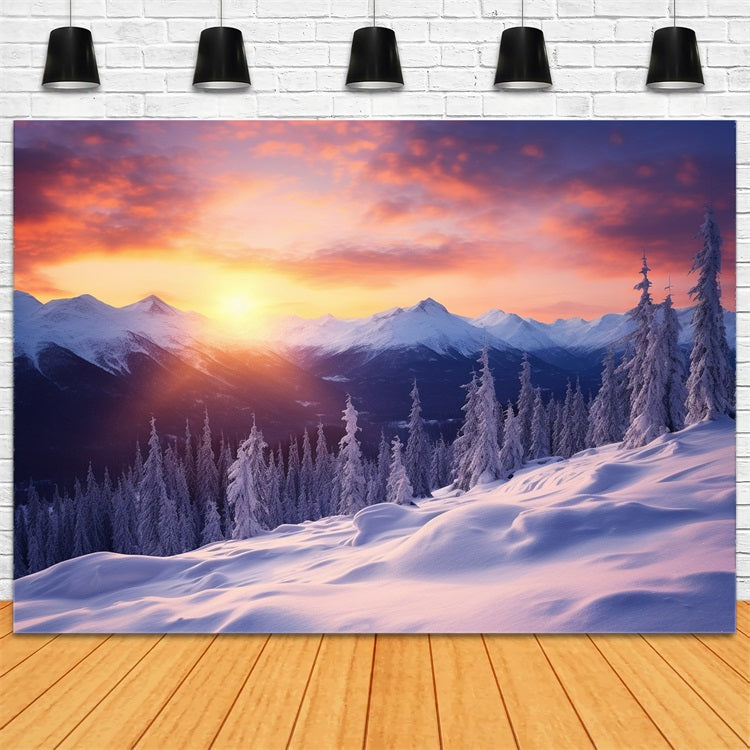 Winter Glow Snowy Forest Mountain Peaks Backdrop BRP9-366