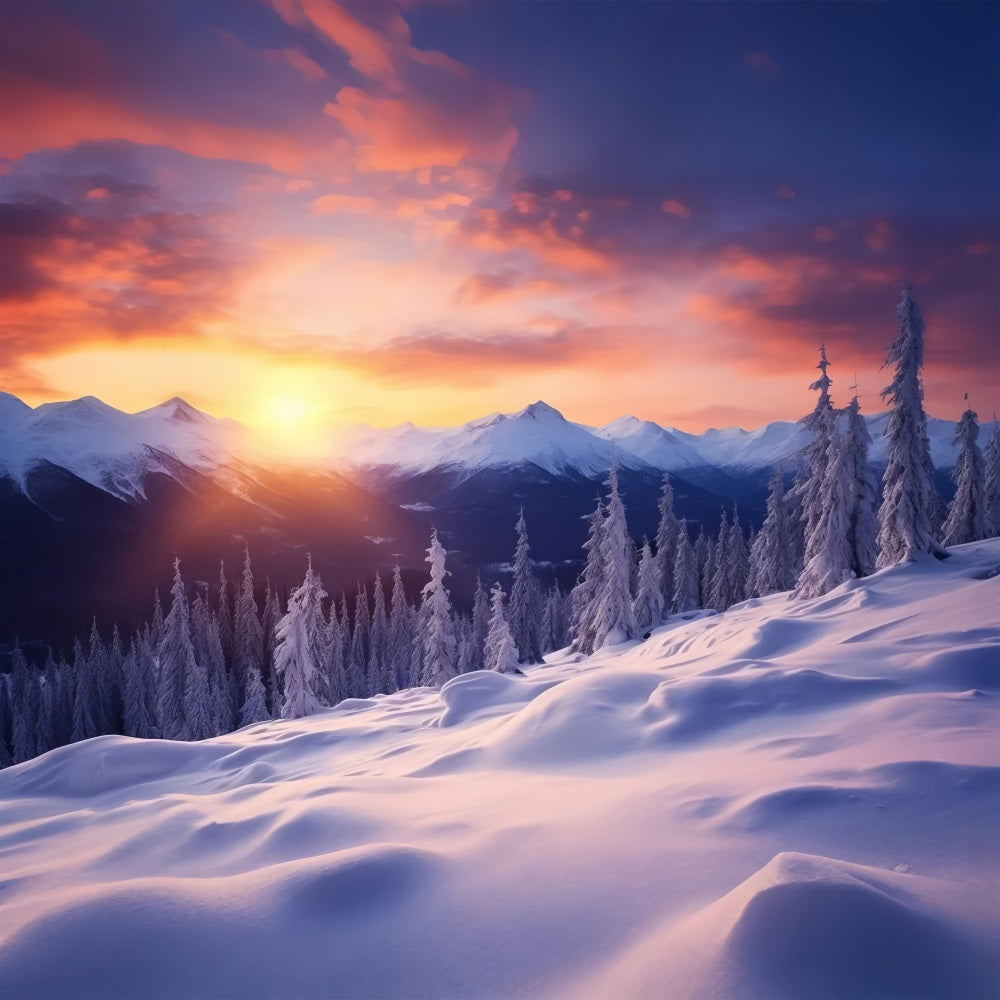 Winter Glow Snowy Forest Mountain Peaks Backdrop BRP9-366