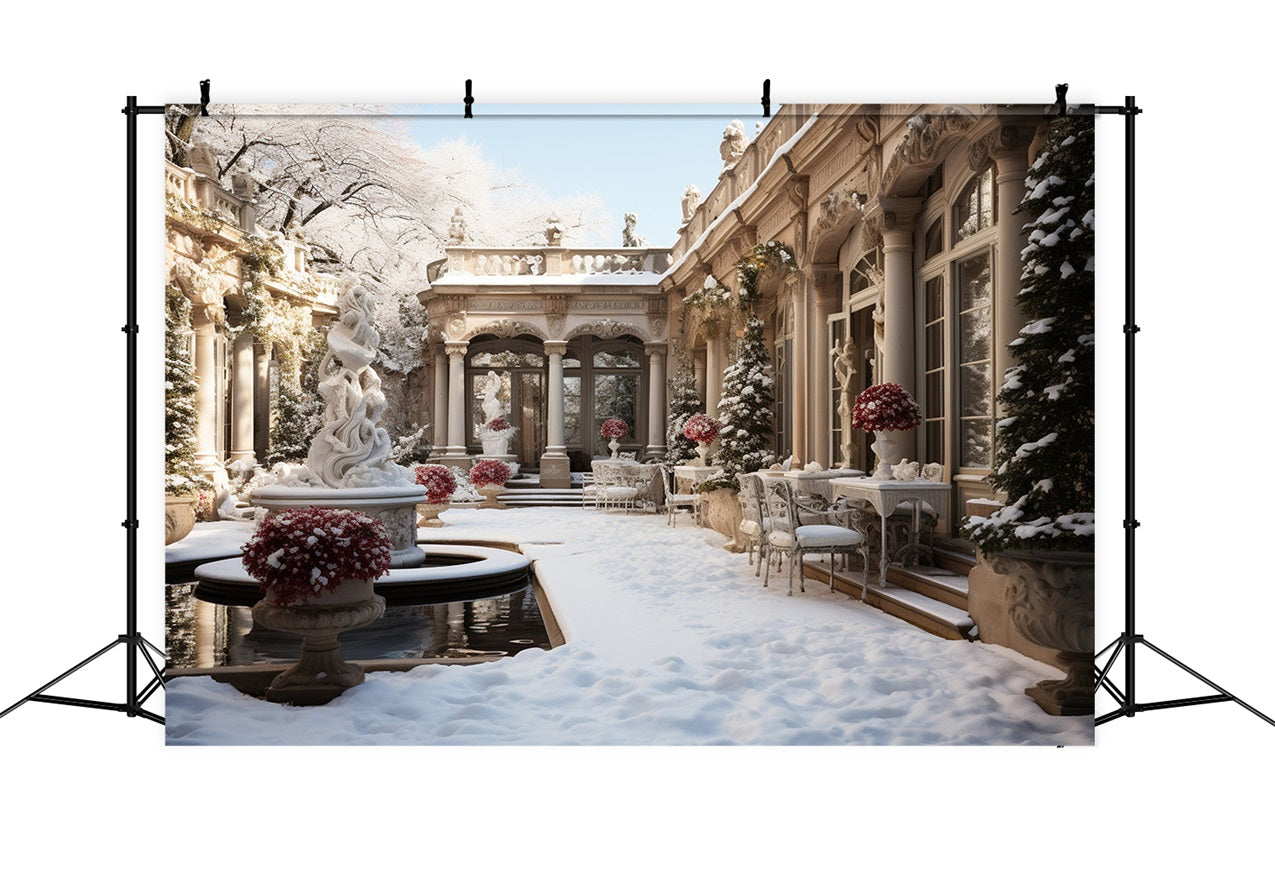 Winter Vintage Courtyard Flowers Snow Backdrop BRP9-371