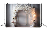 Sophisticated White Feather Floral Bohemian Backdrop BRP9-373