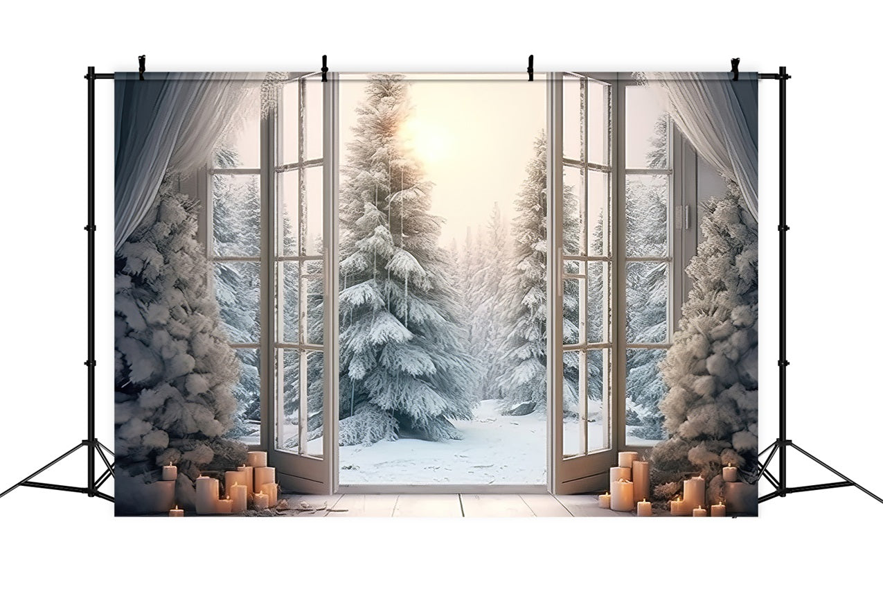 Elegant Frosted Window Opening Winter Forest Backdrop BRP9-375