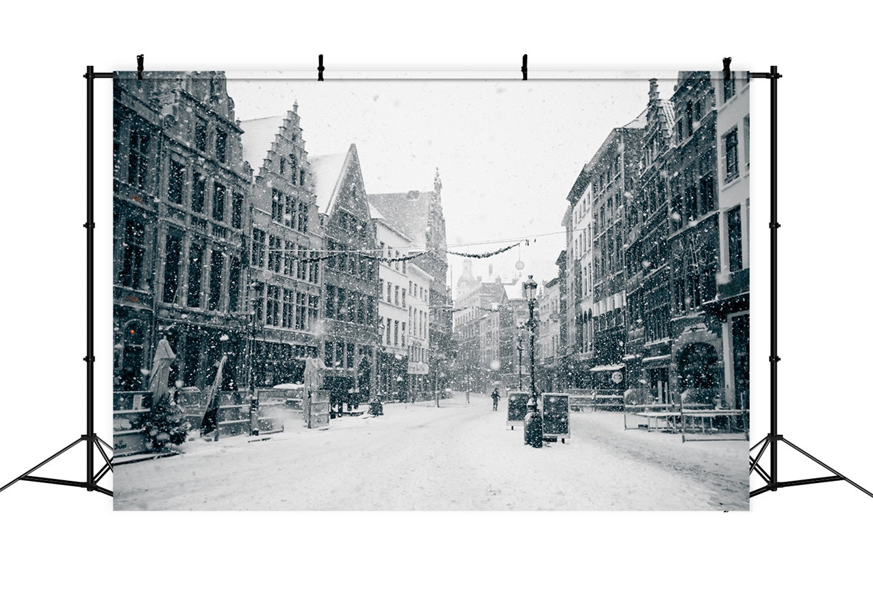 Vintage Winter Snowy Street Scene Backdrop BRP9-379