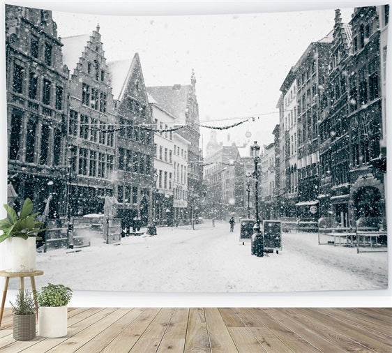 Vintage Winter Snowy Street Scene Backdrop BRP9-379