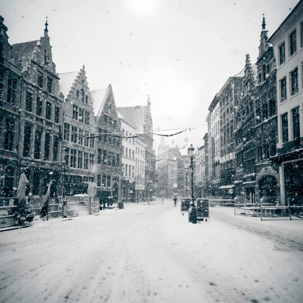 Vintage Winter Snowy Street Scene Backdrop BRP9-379