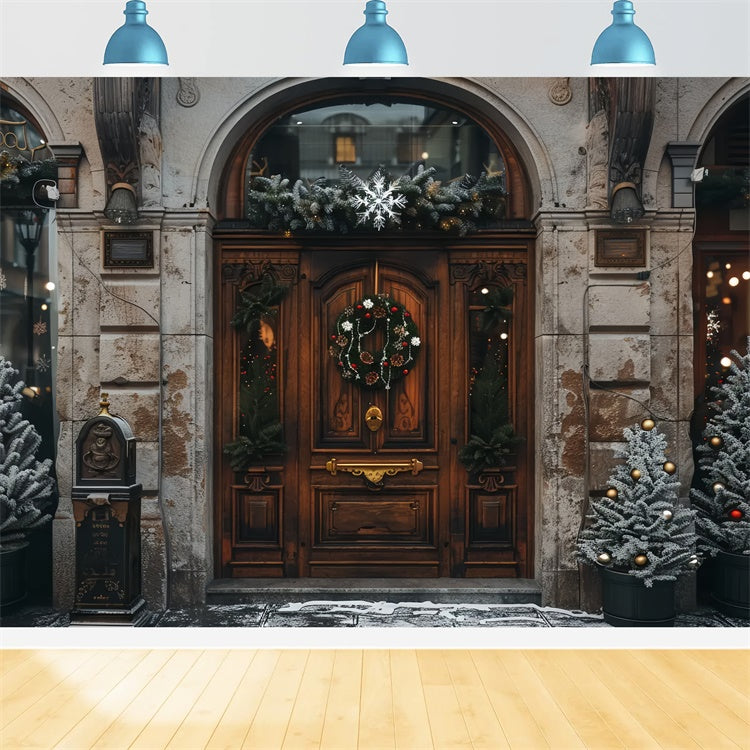 Snowflake Wreath Christmas Wooden Door Backdrop BRP9-41