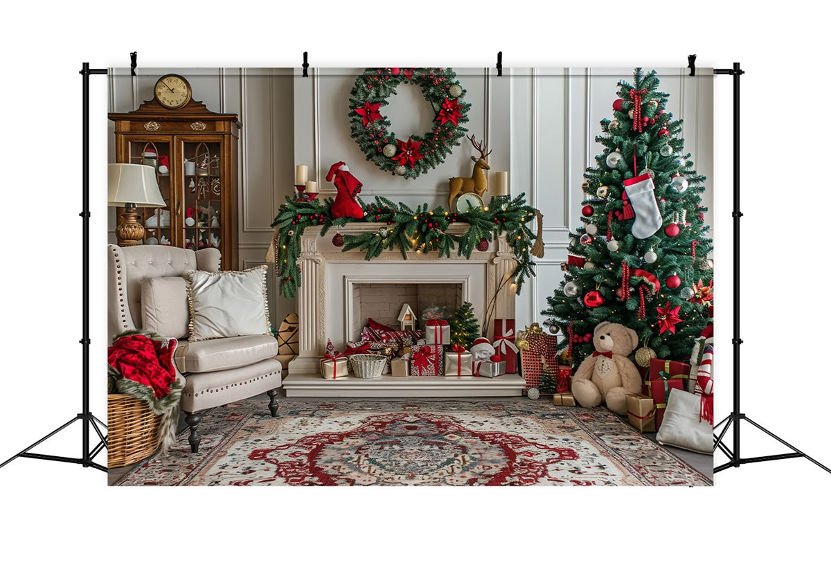 Christmas Fireplace Tree with Stocking Charm Backdrop BRP9-45