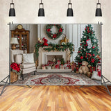 Christmas Fireplace Tree with Stocking Charm Backdrop BRP9-45