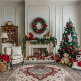 Christmas Fireplace Tree with Stocking Charm Backdrop BRP9-45