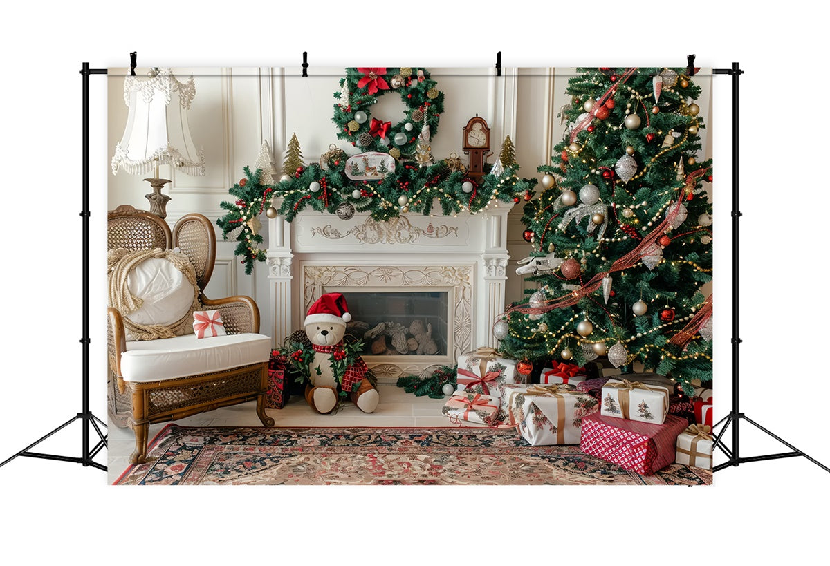 Teddy Bear Christmas Cozy Fireplace Backdrop BRP9-46