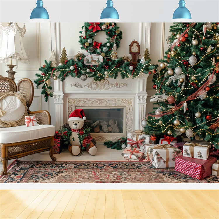 Teddy Bear Christmas Cozy Fireplace Backdrop BRP9-46