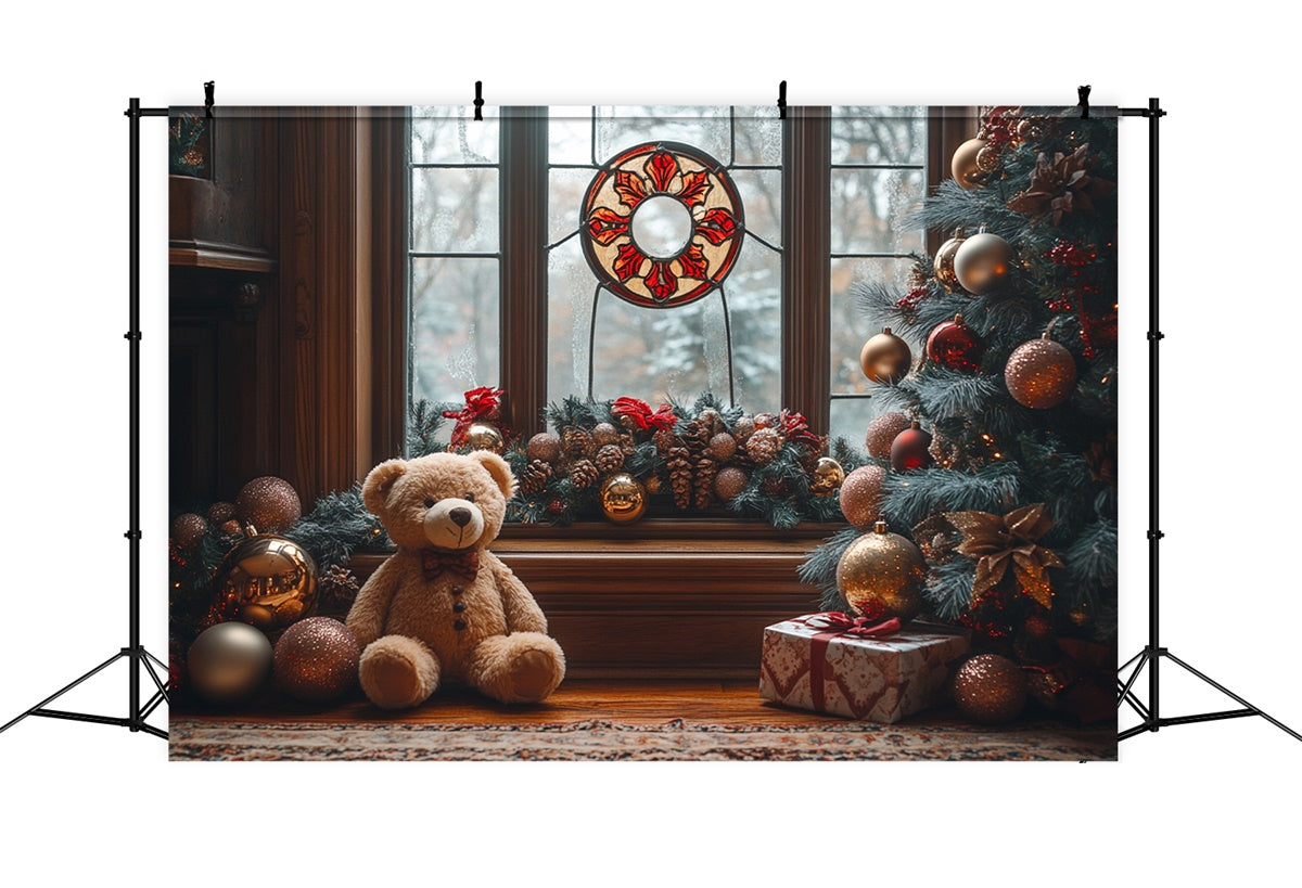 Teddy Bear Christmas by the Window Charm Backdrop BRP9-49