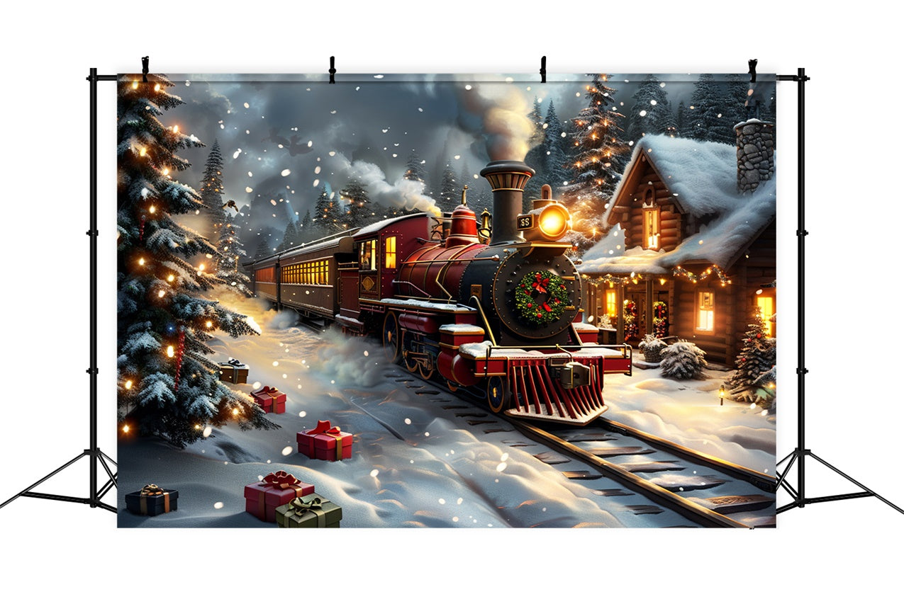 Snowy Night Christmas Train Adventure Backdrop BRP9-76