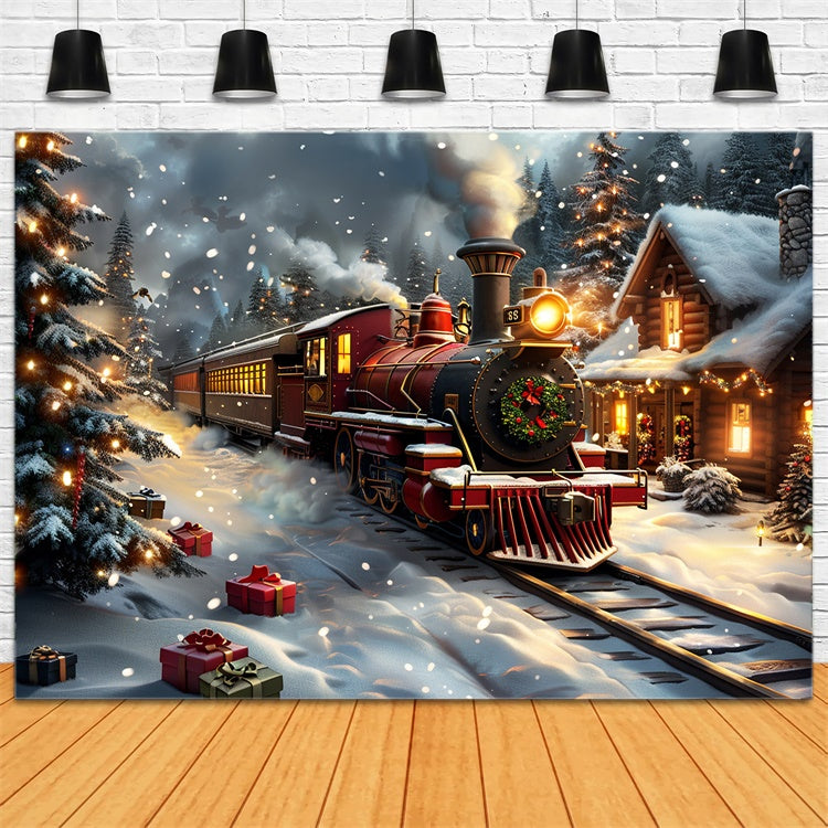 Snowy Night Christmas Train Adventure Backdrop BRP9-76