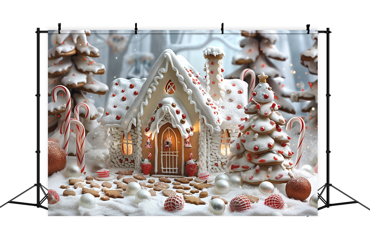 Gingerbread Christmas Cottage Candy Canes Backdrop BRP9-77