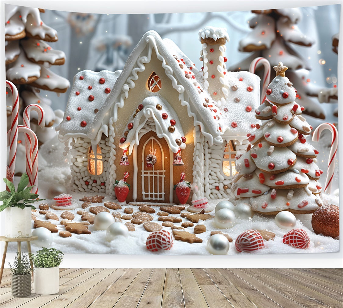 Gingerbread Christmas Cottage Candy Canes Backdrop BRP9-77