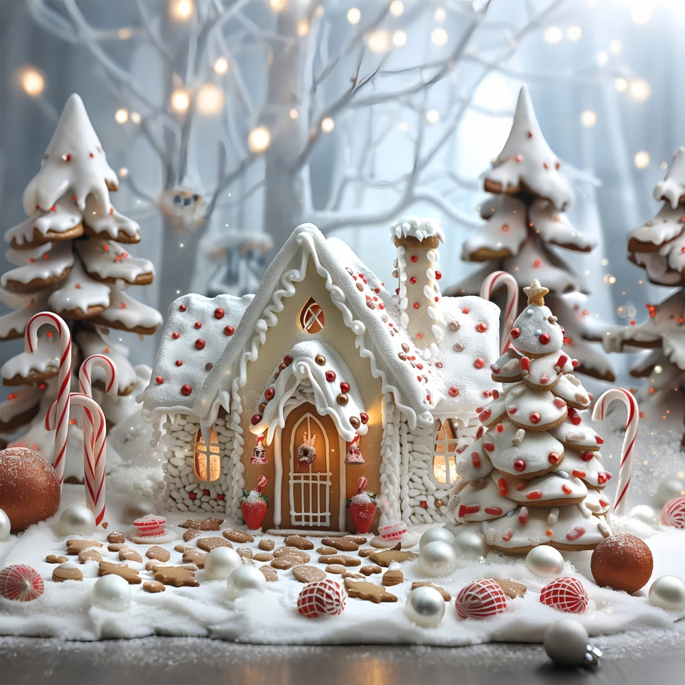 Gingerbread Christmas Cottage Candy Canes Backdrop BRP9-77