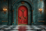 Red Christmas Door Marble Hall Backdrop BRP9-78