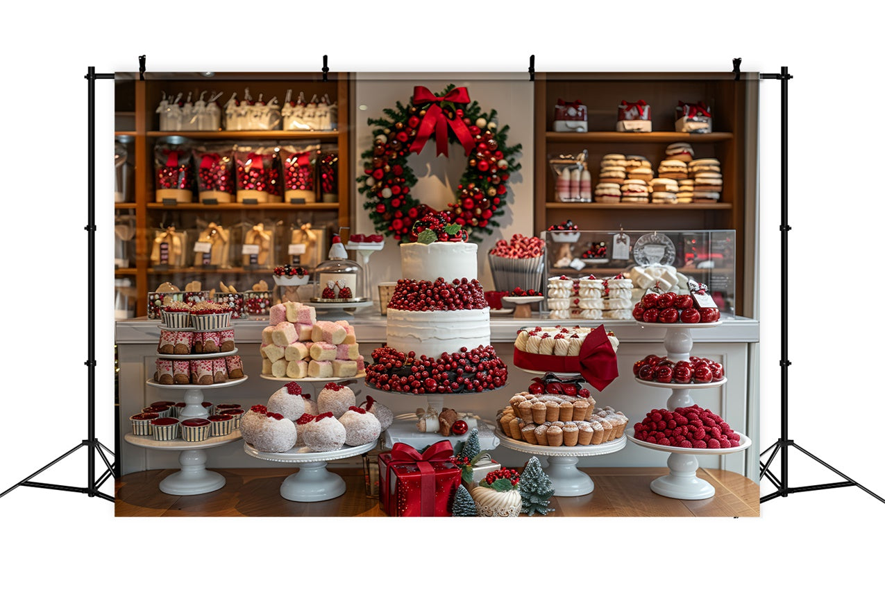 Christmas Dessert Display Cranberry Wreath Backdrop BRP9-79