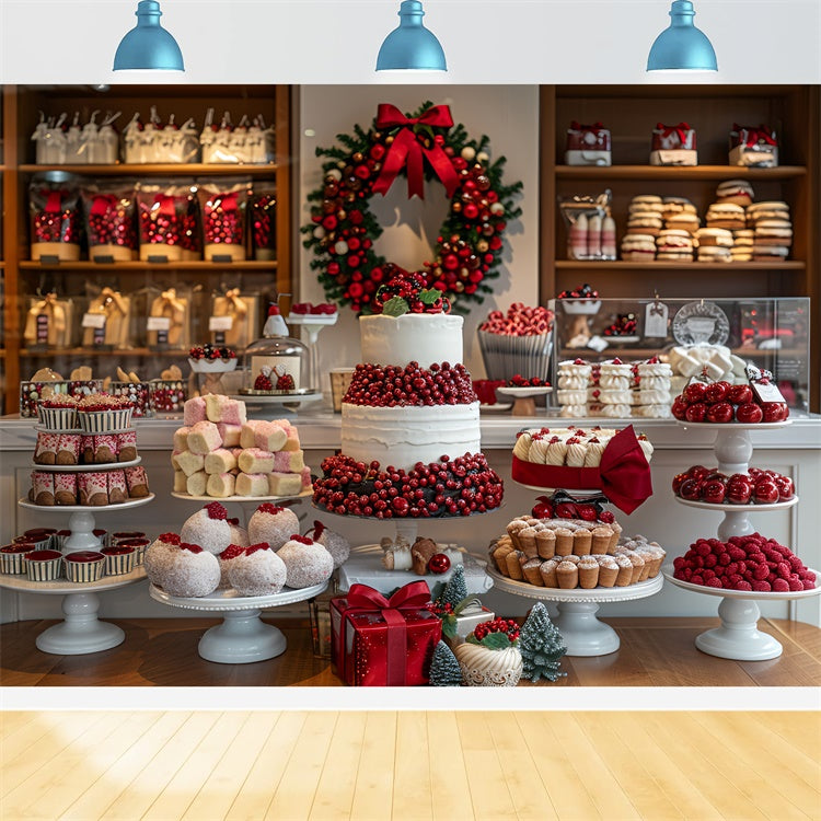 Christmas Dessert Display Cranberry Wreath Backdrop BRP9-79