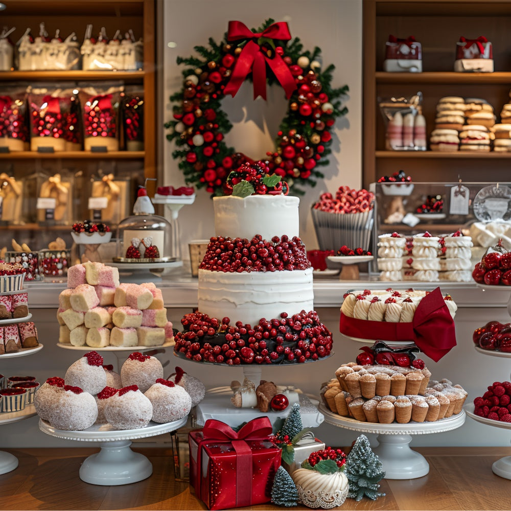 Christmas Dessert Display Cranberry Wreath Backdrop BRP9-79