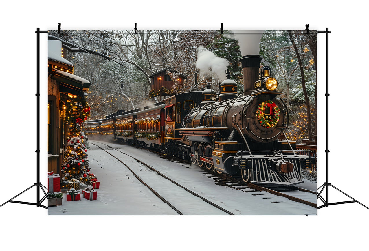 Winter Christmas Train Snowy Tracks Backdrop BRP9-81