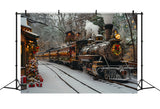 Winter Christmas Train Snowy Tracks Backdrop BRP9-81