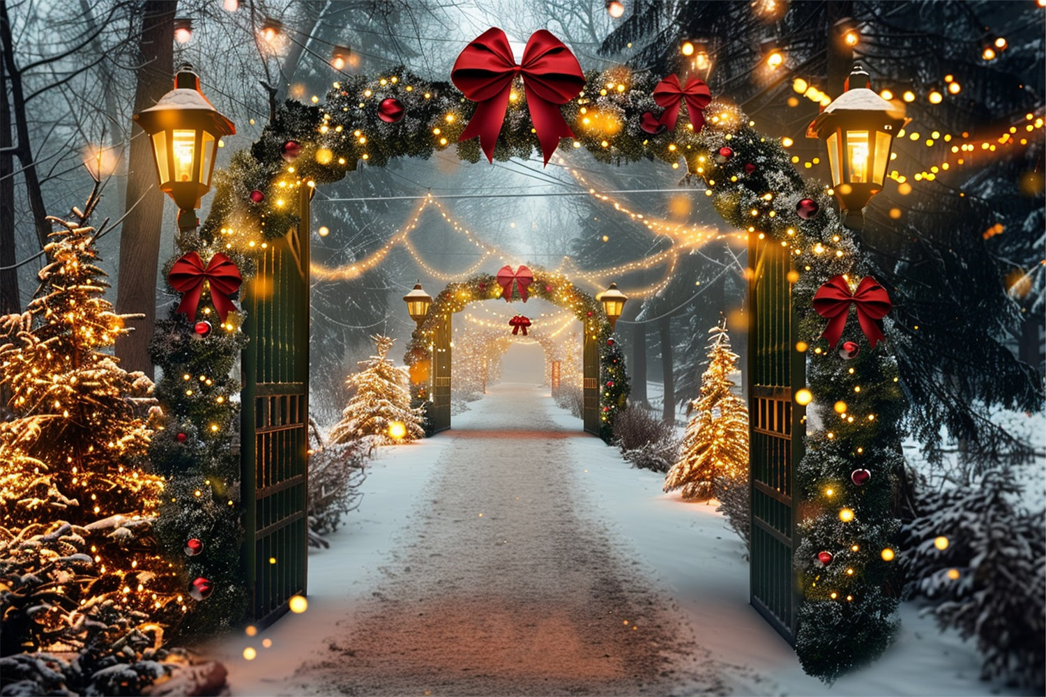 Snowy Christmas Archway Festive Lights Backdrop BRP9-84