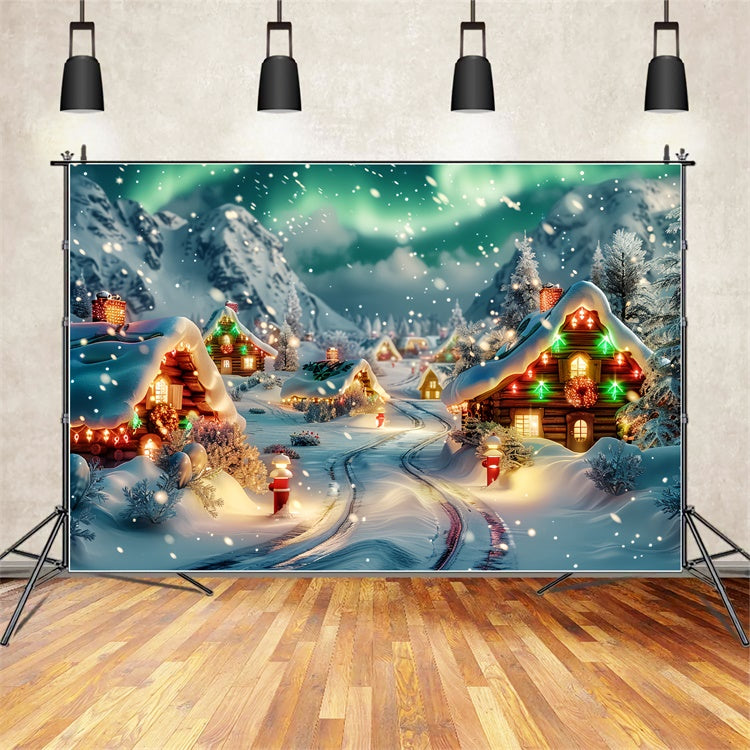 Aurora Lit Christmas Village Snowfall Backdrop BRP9-86